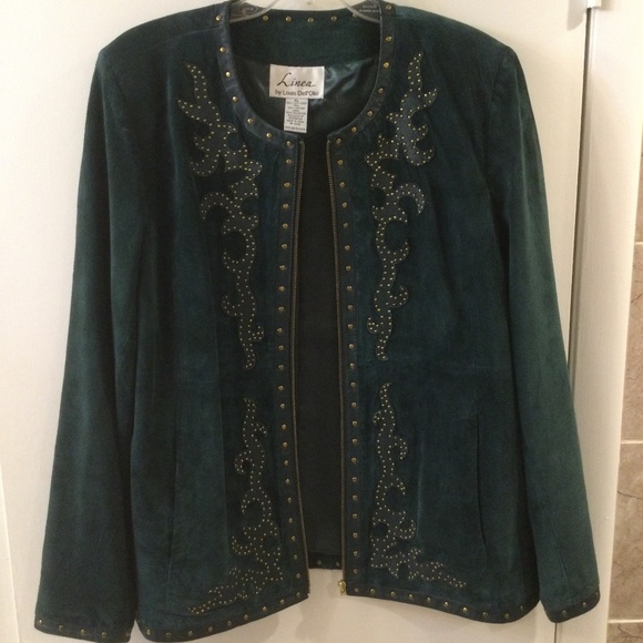 Linea by Louis Dell’Olio Suede Zip Jacket Green Embellished Studded XL - Picture 8 of 16